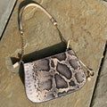 Tan Snake Print Leather Shoulder Bag