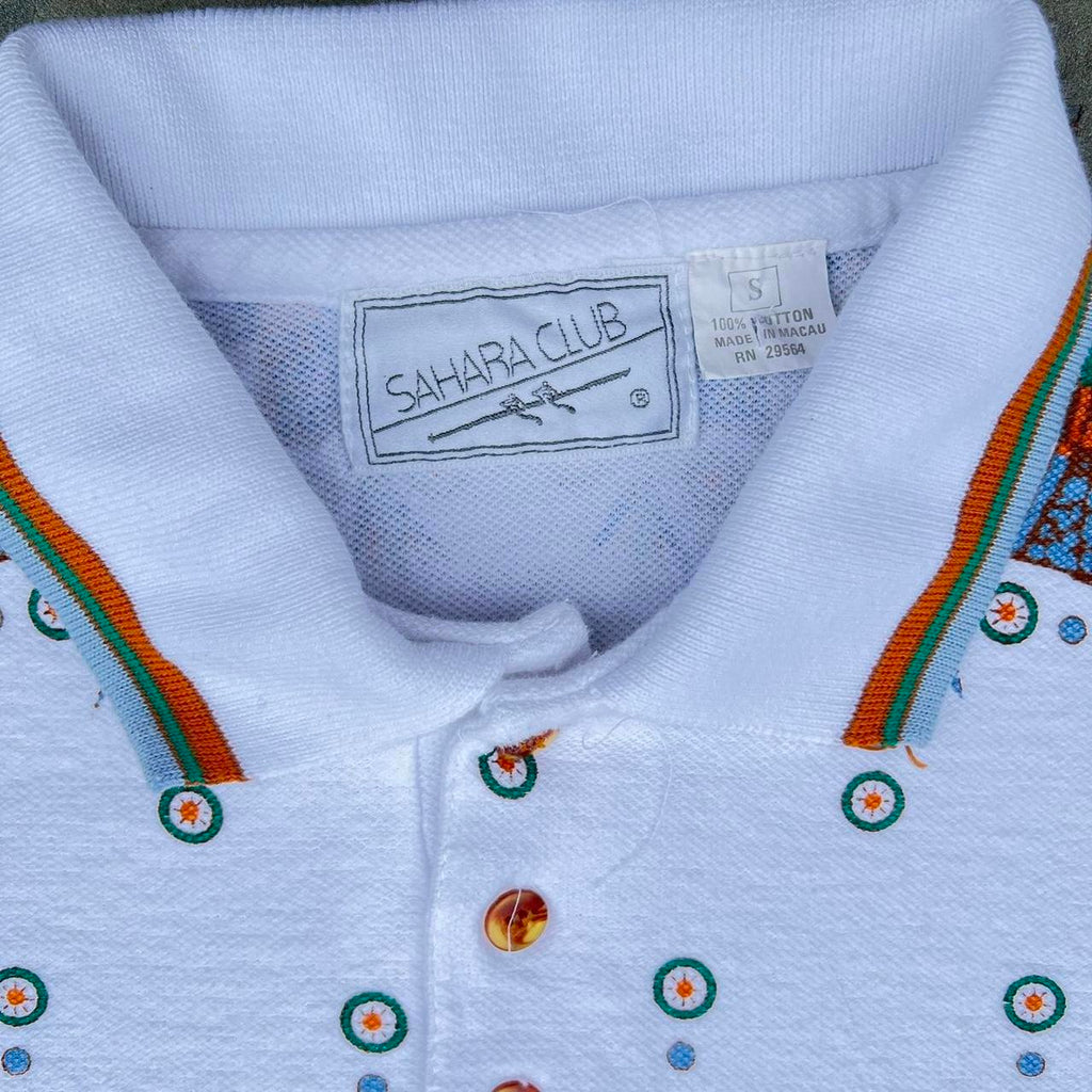 Vintage 80s Sahara Pattern White Polo Shirt
