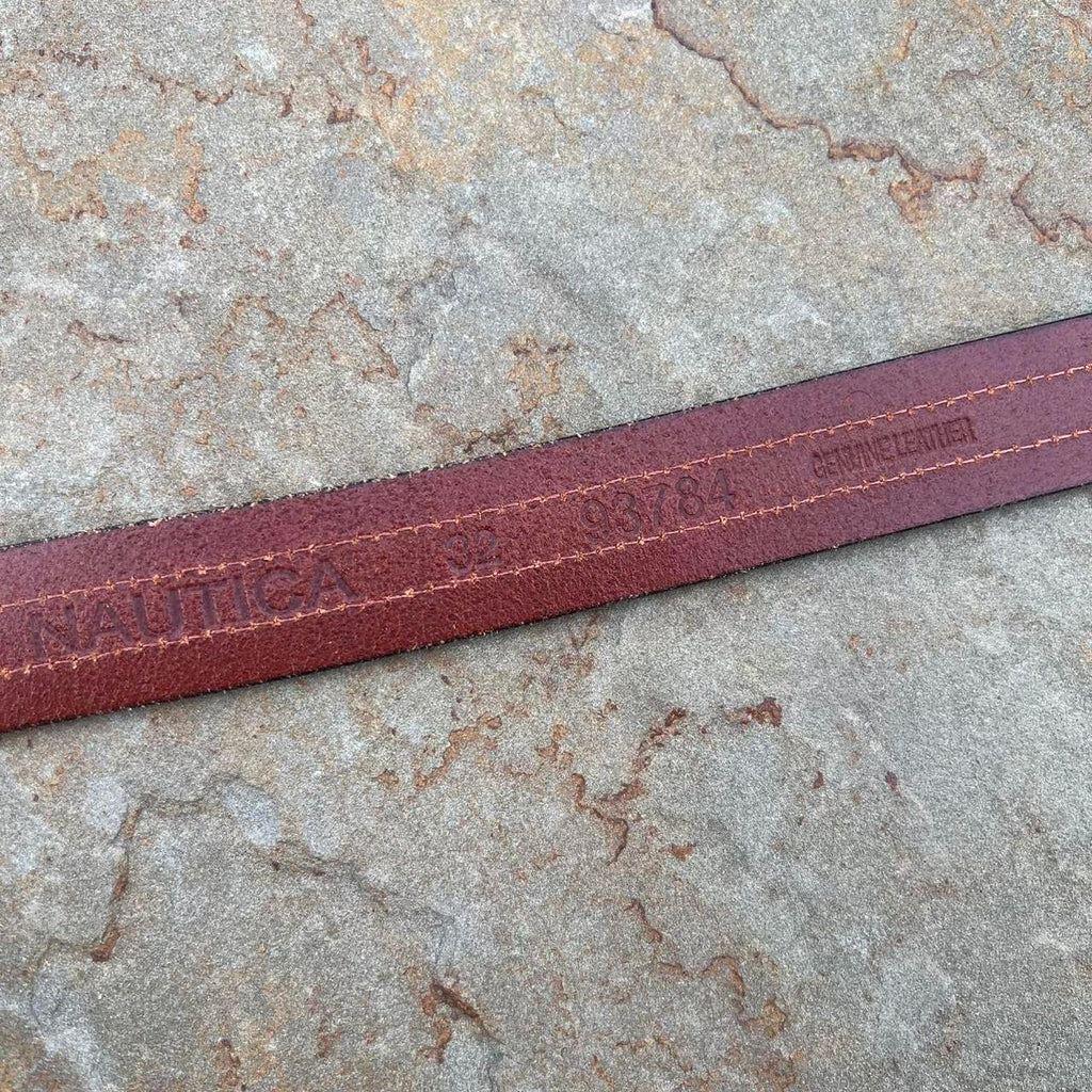 Y2K Nautica Brown Leather Flag Taping Belt