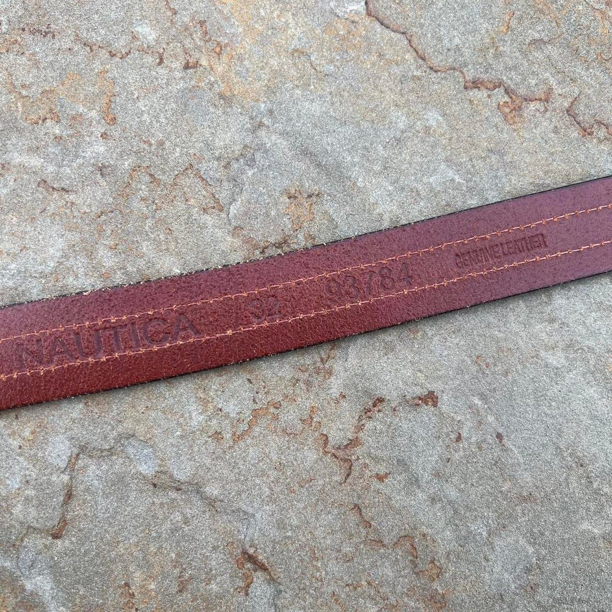 Y2K Nautica Brown Leather Flag Taping Belt