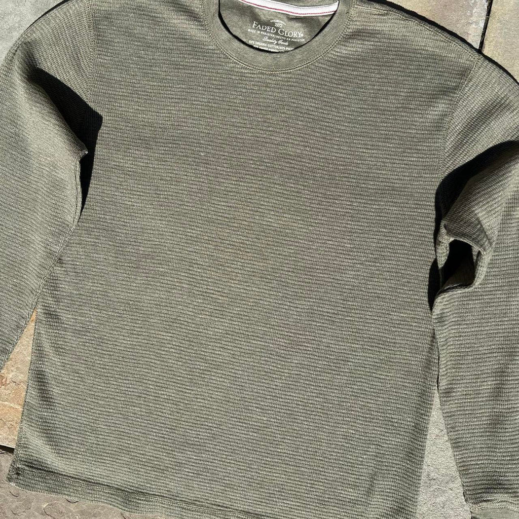 Pale Olive Heather Waffle Knit Thermal