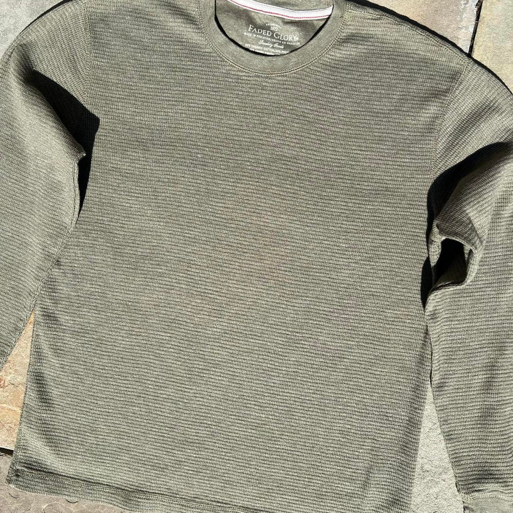 Pale Olive Heather Waffle Knit Thermal