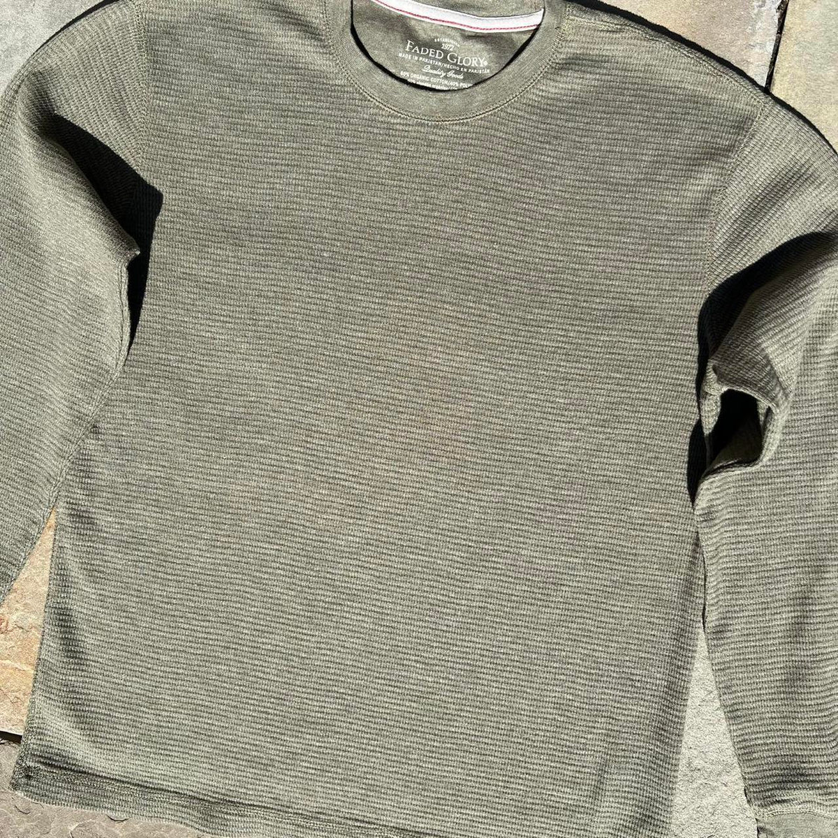 Pale Olive Heather Waffle Knit Thermal