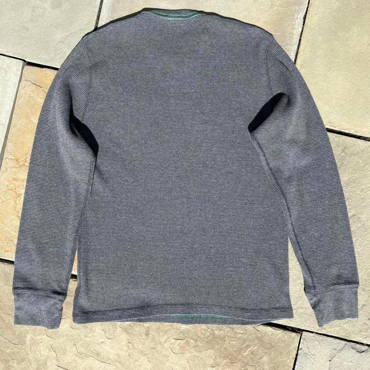 Y2K Minimalist Grey + Green Stitch Waffle Knit Thermal