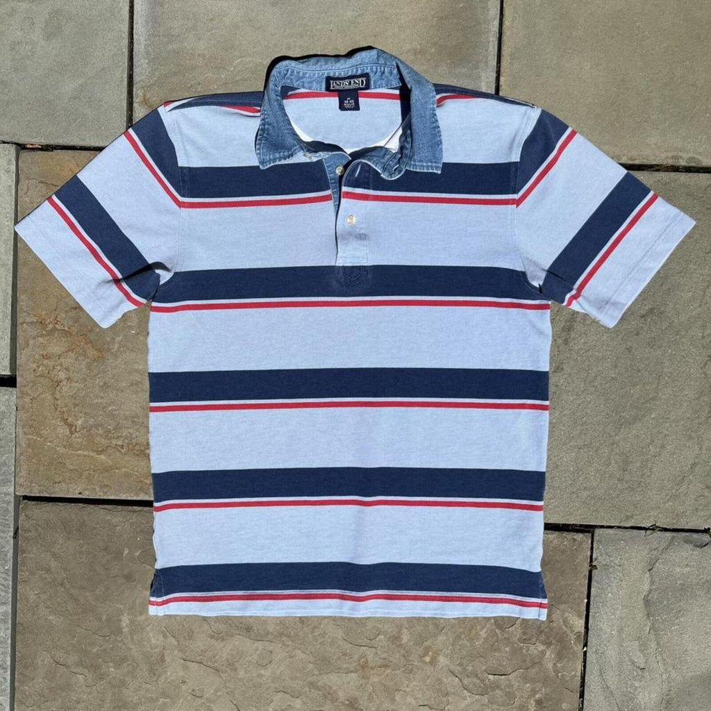 Neo-Vintage Y2K Denim Collar Blue Striped Polo