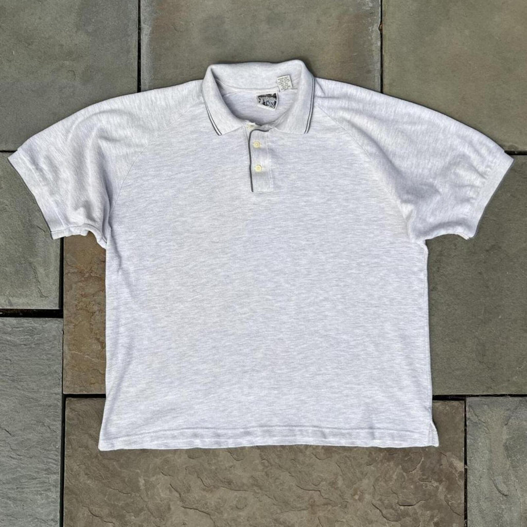 Neo-Vintage 90s Made in USA Cream Grey Waffle Knit Polo