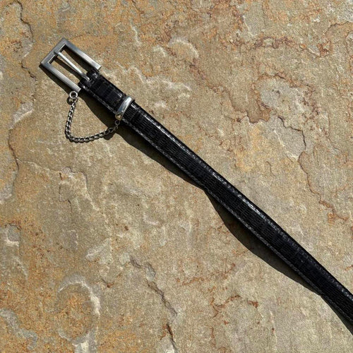90s Black Croc Embossed Faux Leather Chain Belt