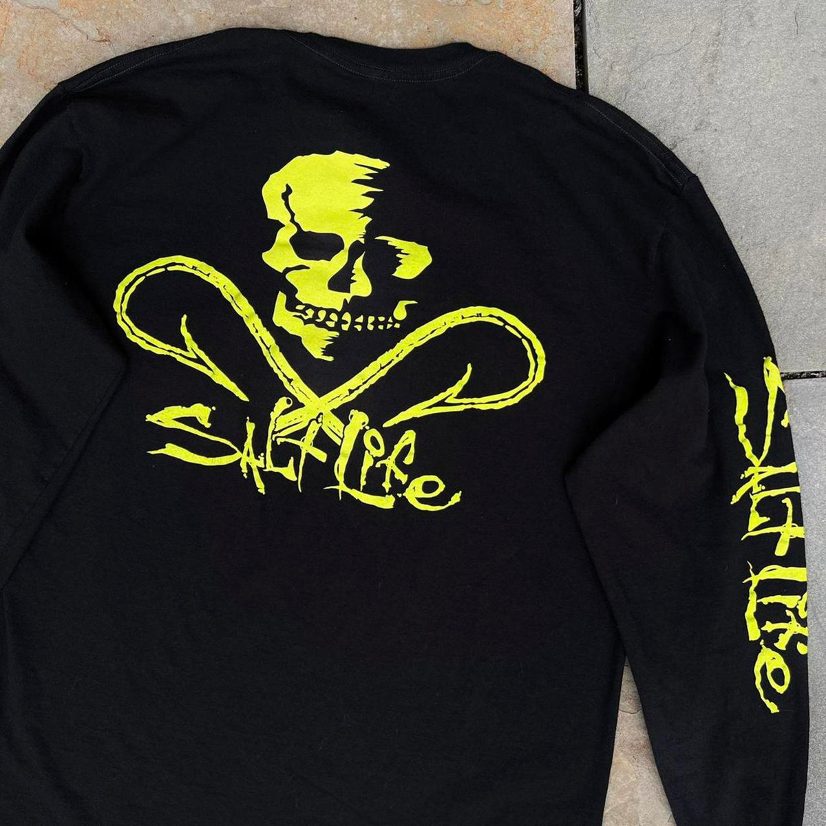 Salt Life Black + Yellow Green Raised Logo Long Sleeve Tee
