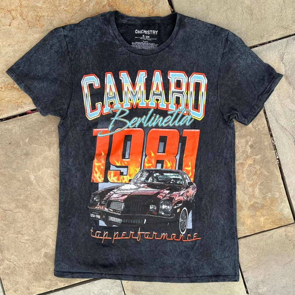 GM 1981 Chevy Camaro Berlinetta Black Acid Wash T-shirt
