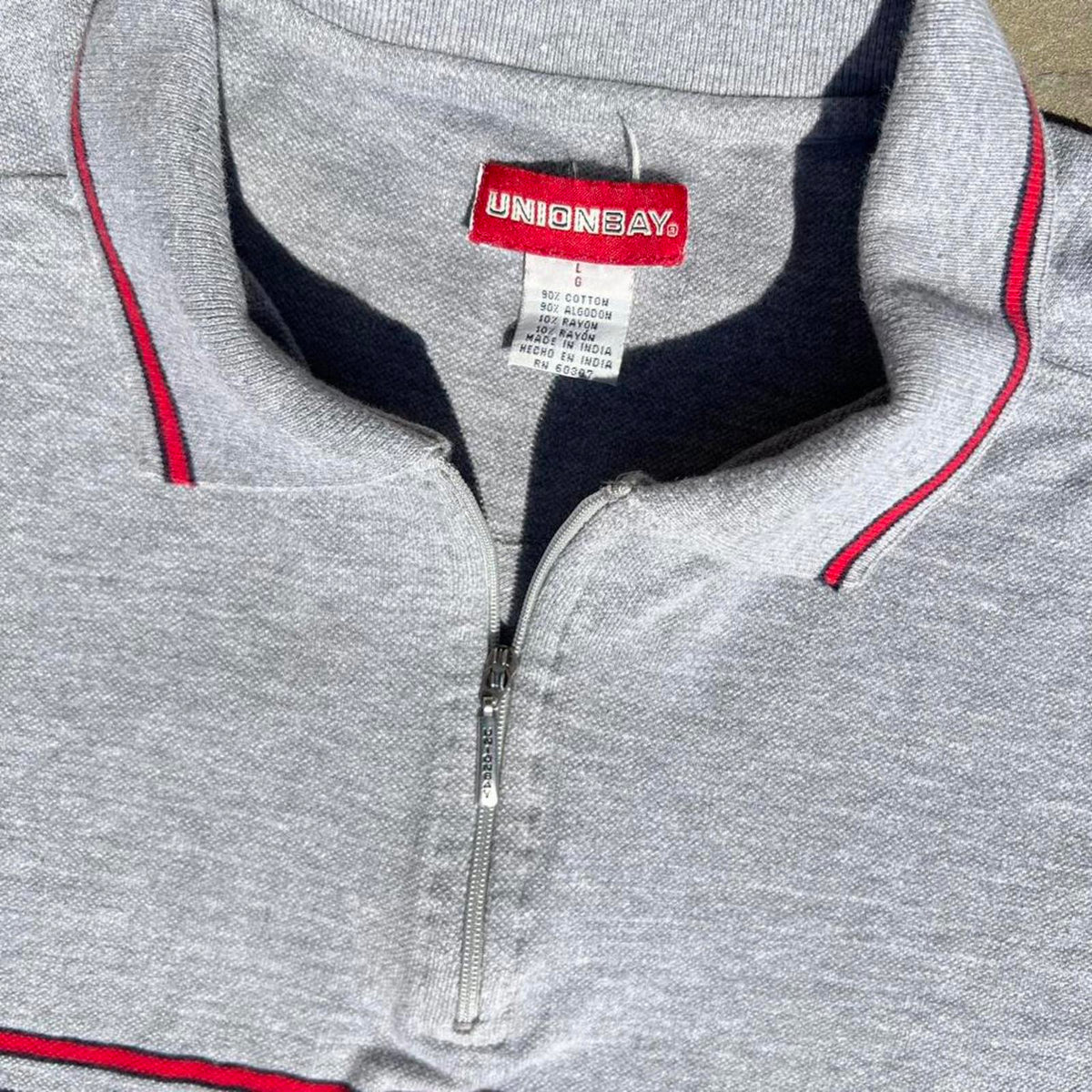 Vintage Y2K Grey + Red Colorblock Stripe Zip Polo