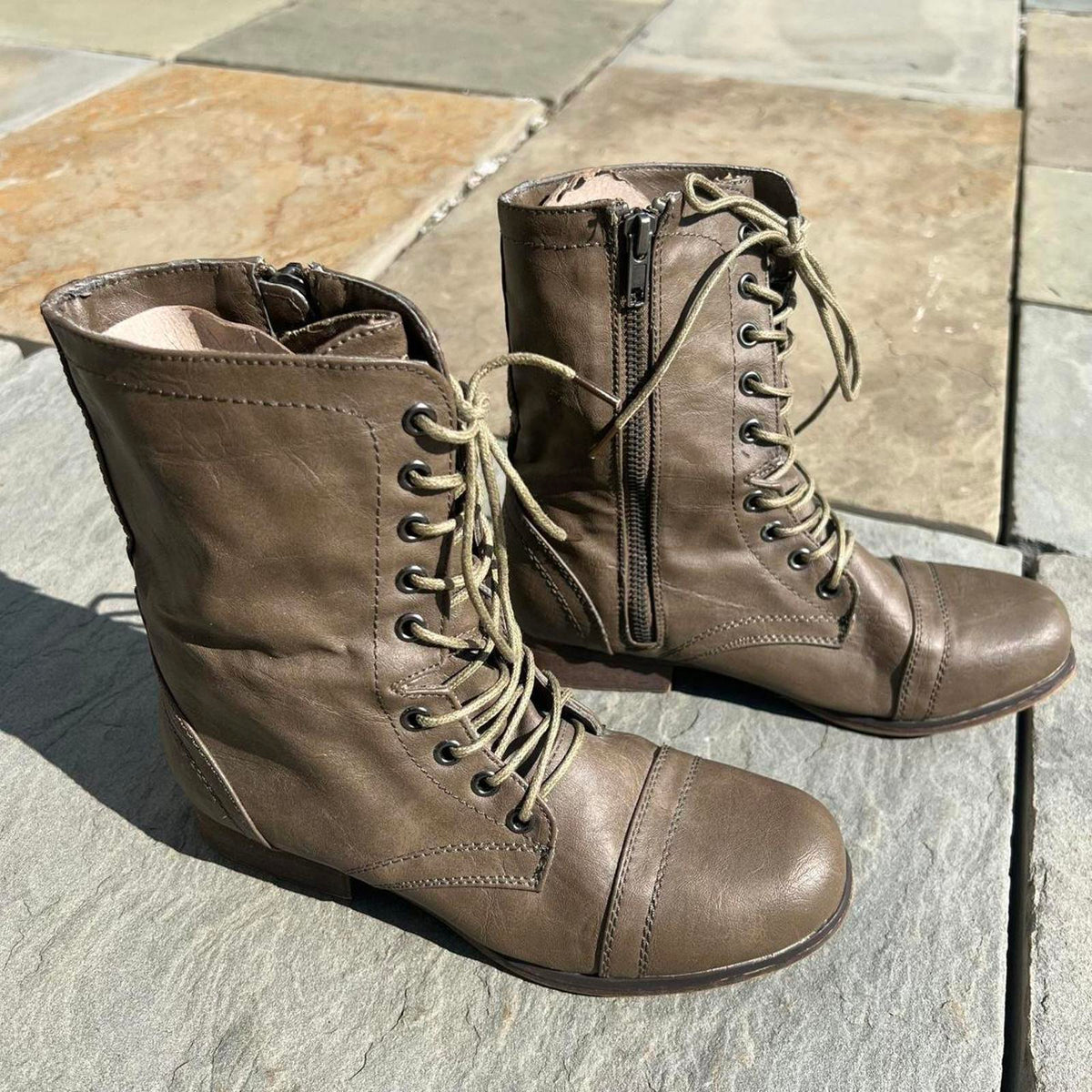 Brown Tan Leather Lace Up Boots Size 6