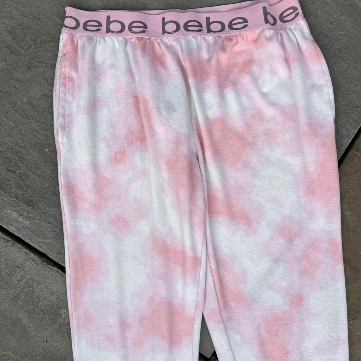 Bebe Pink + White Tie-Dye Loungewear Sweatpants
