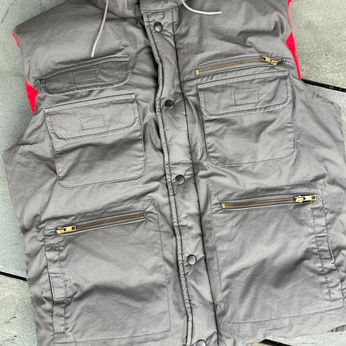 Vintage 80s Grey Utility Gorpcore Cargo Puffer Vest