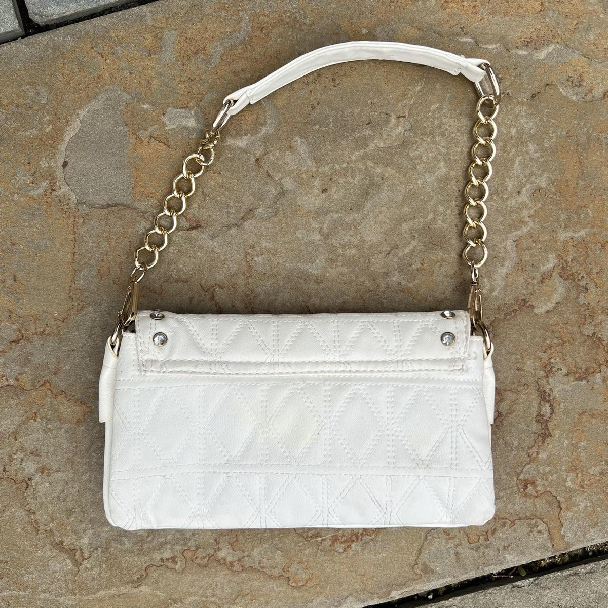 White + gold quilted leather shoulder bag