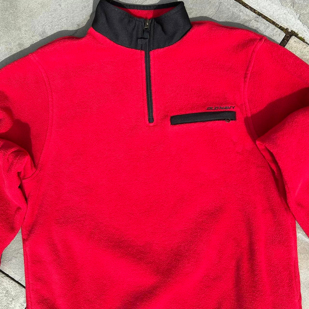Y2K Gorpcore Red Fleece Quarter Zip Pullover