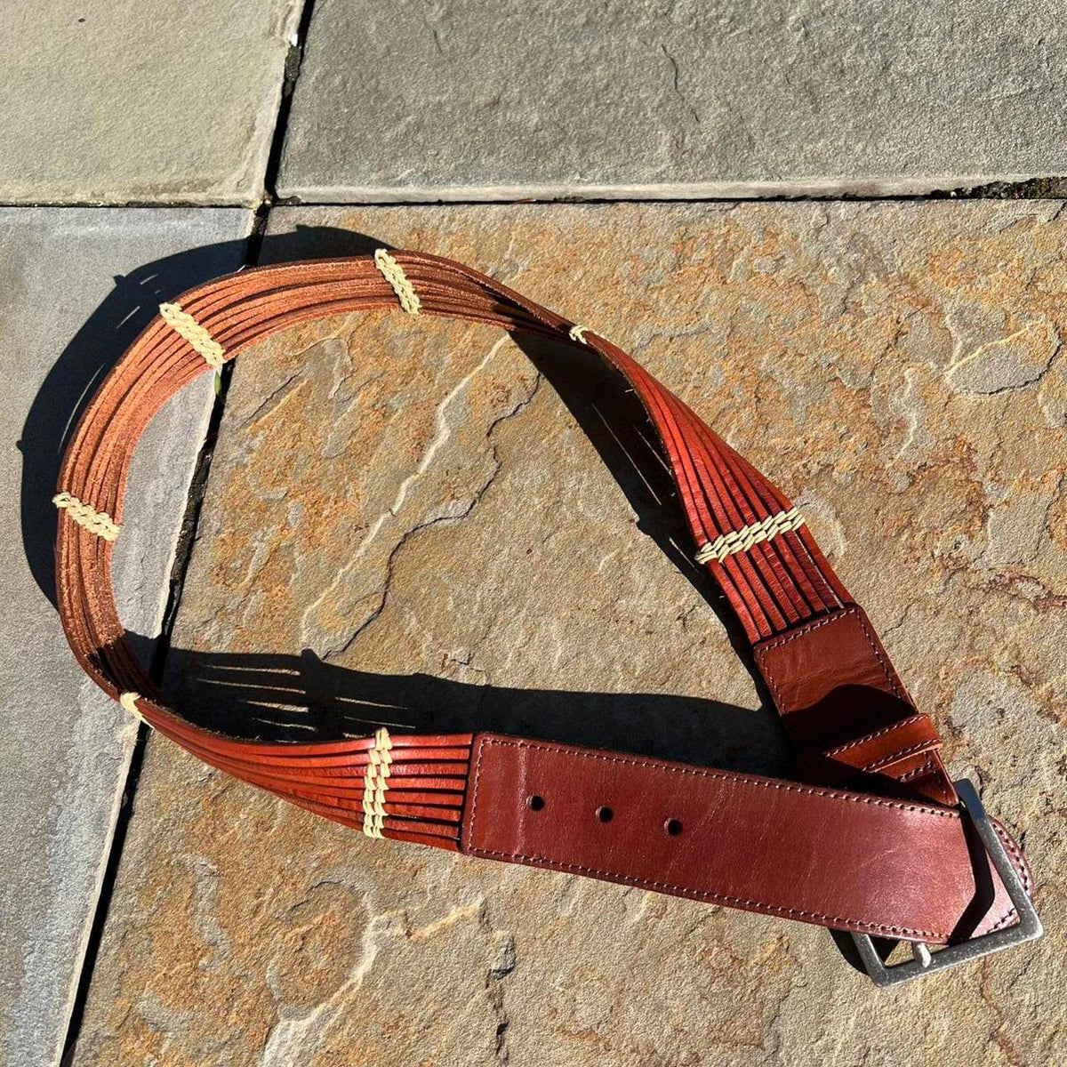 Brown Leather Lace Boho Belt