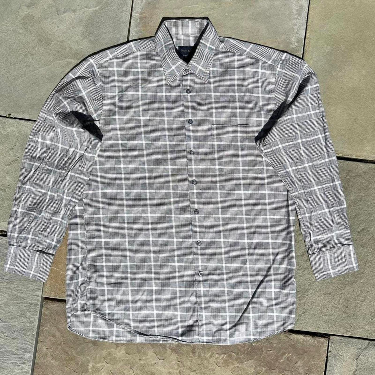 Vintage Y2K Black/White/Brown Houndstooth Plaid Button Down