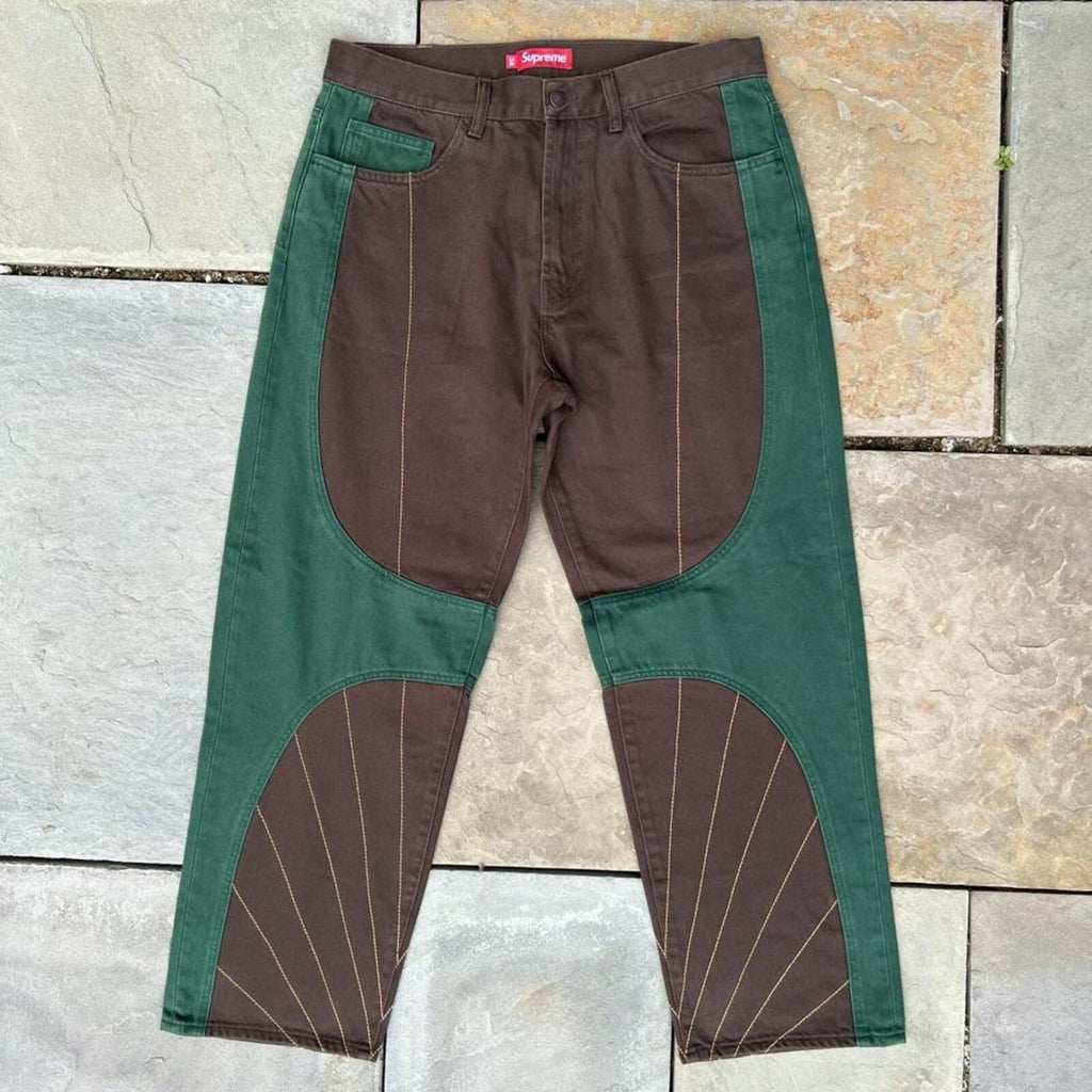 NWT Deadstock Supreme Radial Embroidered Denim Brown Green