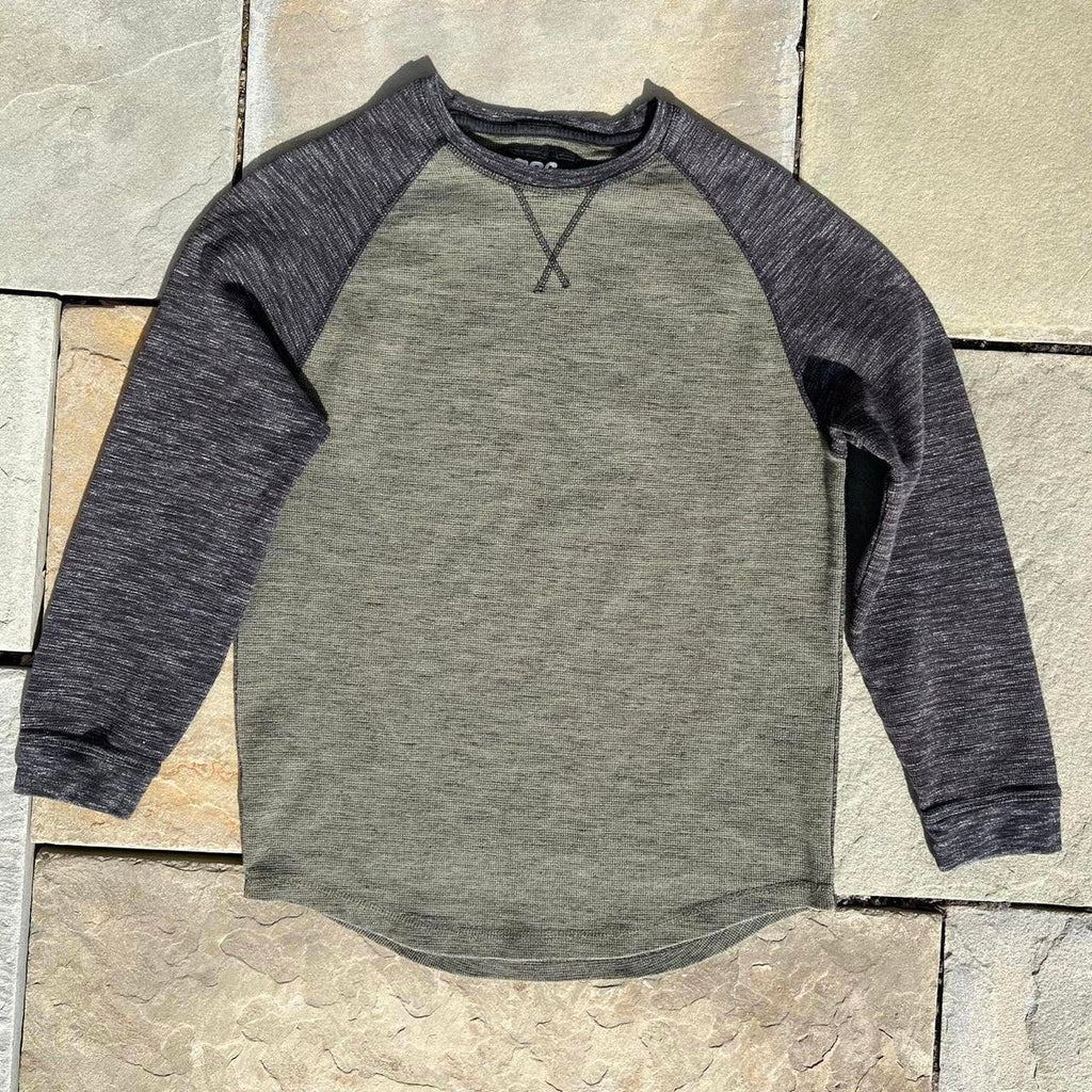 Olive Green + Dark Grey Heather Waffle Knit Thermal