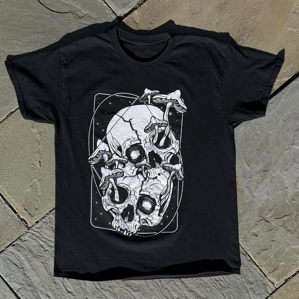 Black Mushroom Skulls Graphic T-shirt