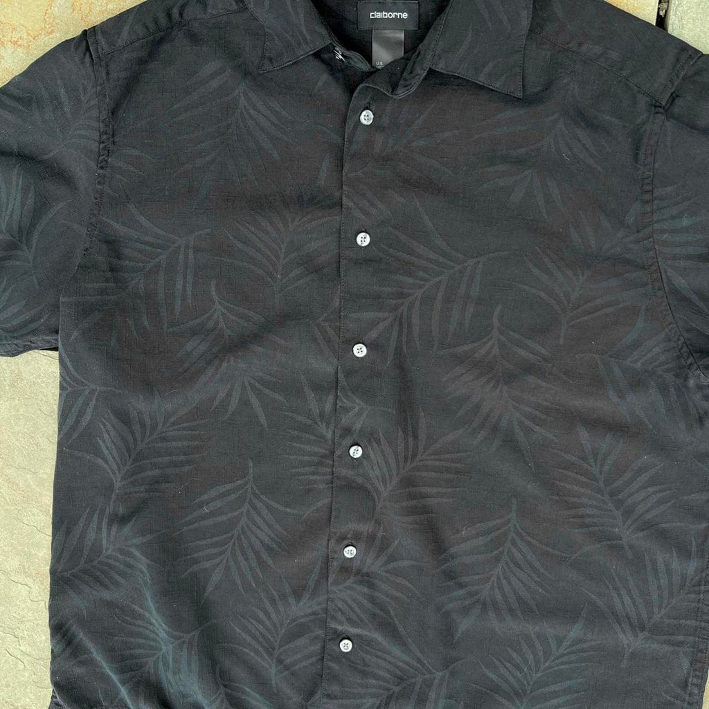 Y2K Black Silk Tonal Palm Pattern Shirt