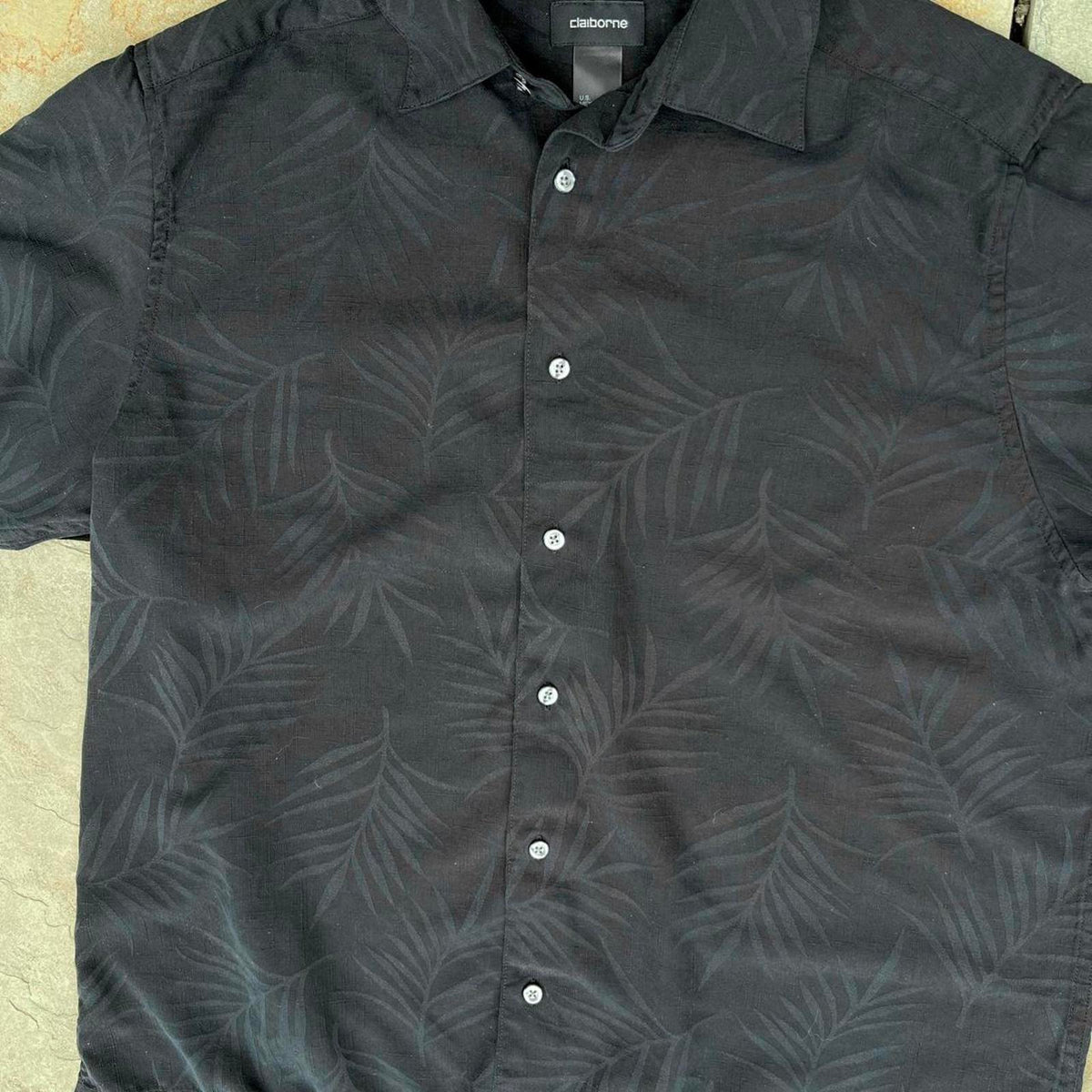 Y2K Black Silk Tonal Palm Pattern Shirt