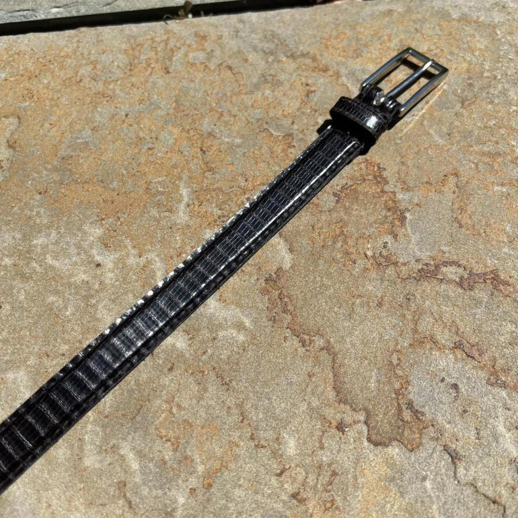 Vintage 90s Black Croc Embossed Faux Leather Metal Tip Belt