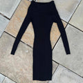 Black Vertical Knit Open Shoulder Sweater Midi Dress