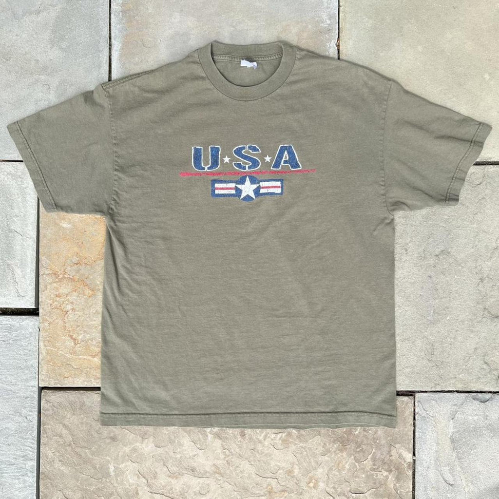 Neo-Vintage Y2K USA Olive Green Graphic T-shirt