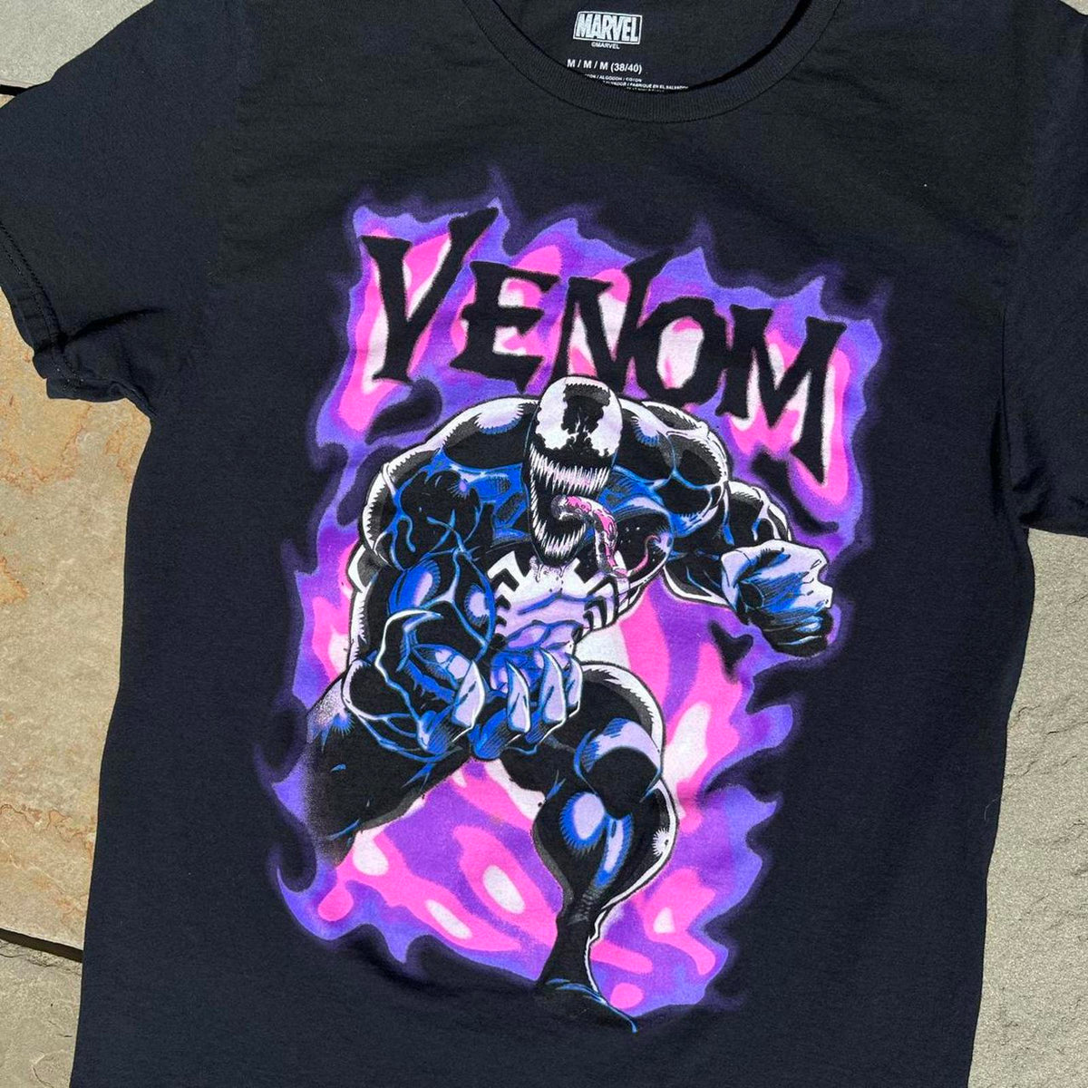 Venom Marvel Spiderman Black Airbrushed style T-Shirt