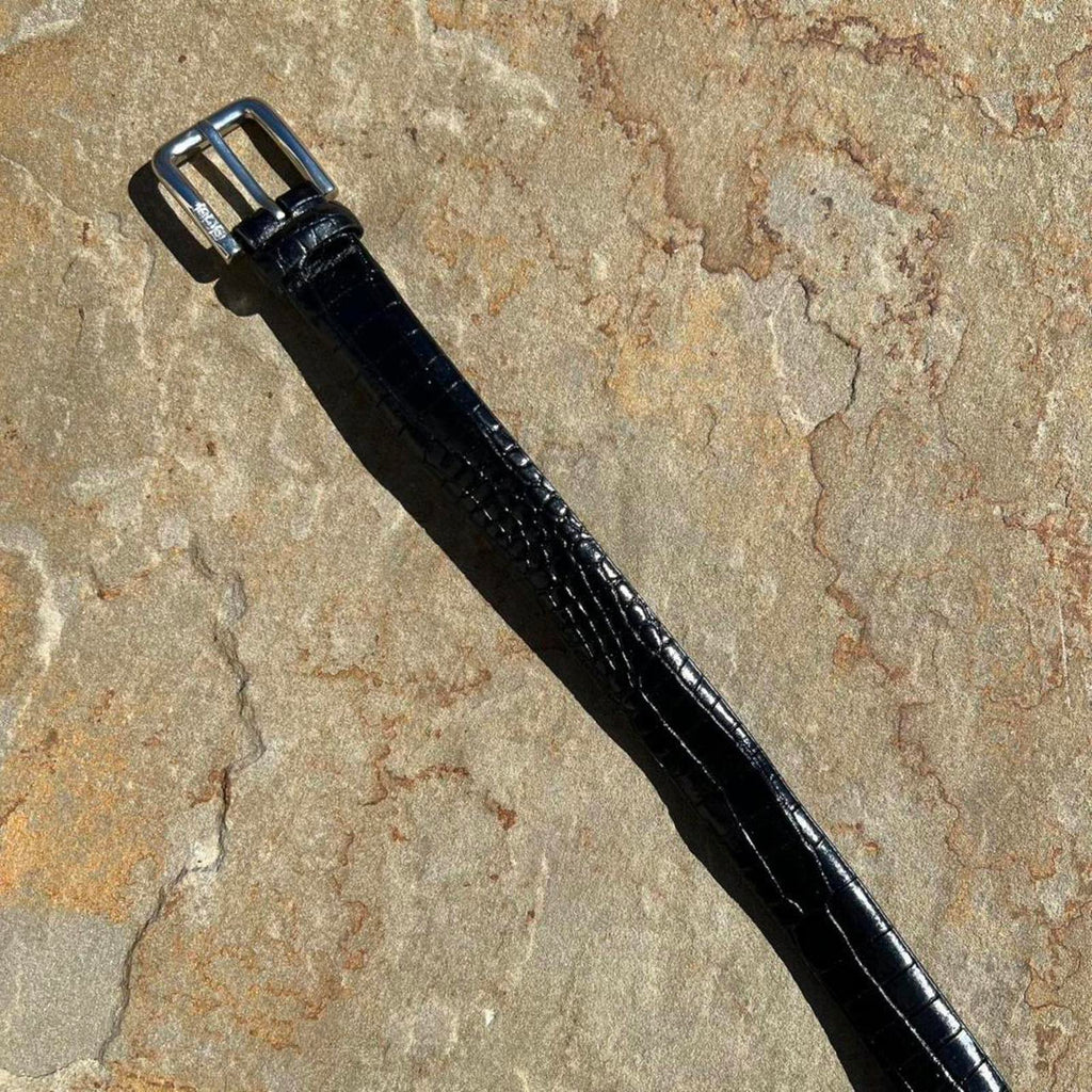 Y2K Black Leather Croc Embossed Belt