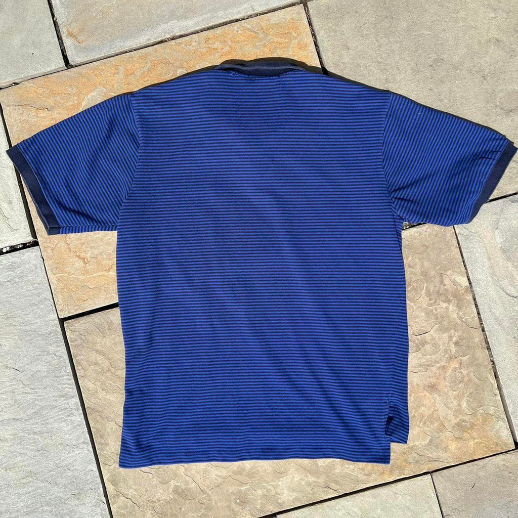 Y2K Polo by Ralph Lauren Blue Navy Micro Stripe Pique Polo