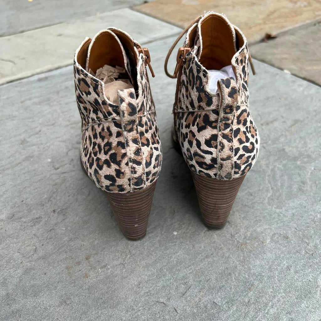 Leopard Lace Up Wedge Heel Ankle Boots