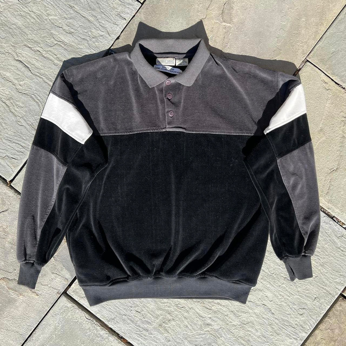 Vintage 90s Colorblock Velour Long Sleeve Polo Sweater