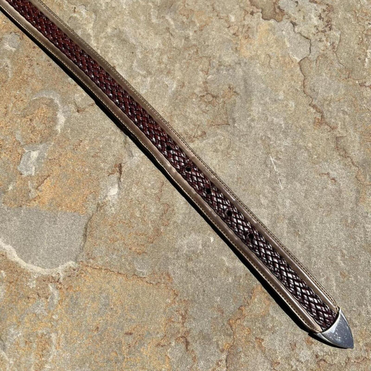 Y2K Tan + Brown Two Tone Leather Metal Tip Belt