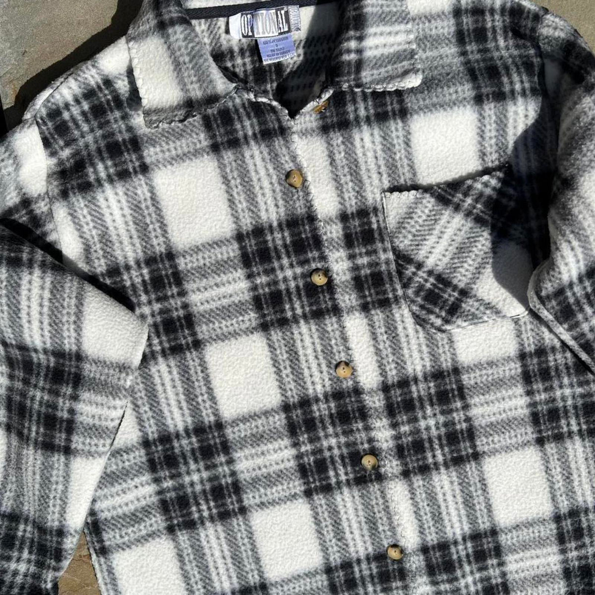Vintage 90s Fleece Houndstooth Plaid Button Down Flannel