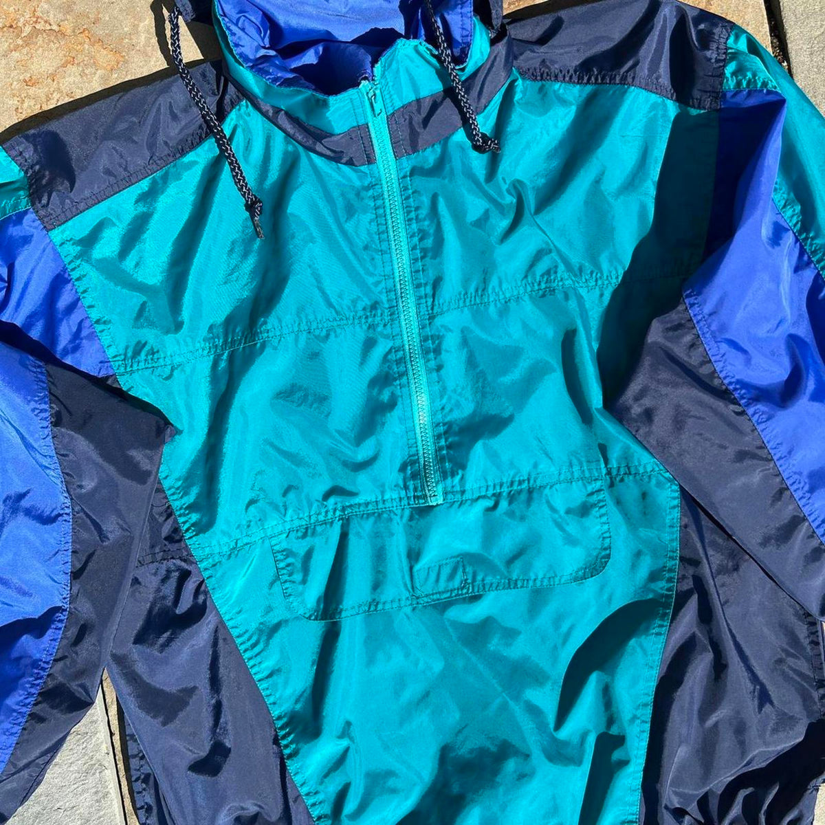 Vintage 90s Teal/Blue Colorblock Pullover Anorak Windbreaker