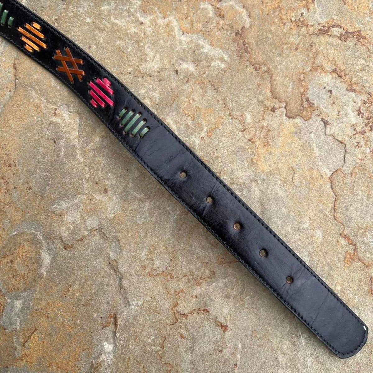 Neo-Vintage 90s Leather Multi-color Woven Design Black Belt