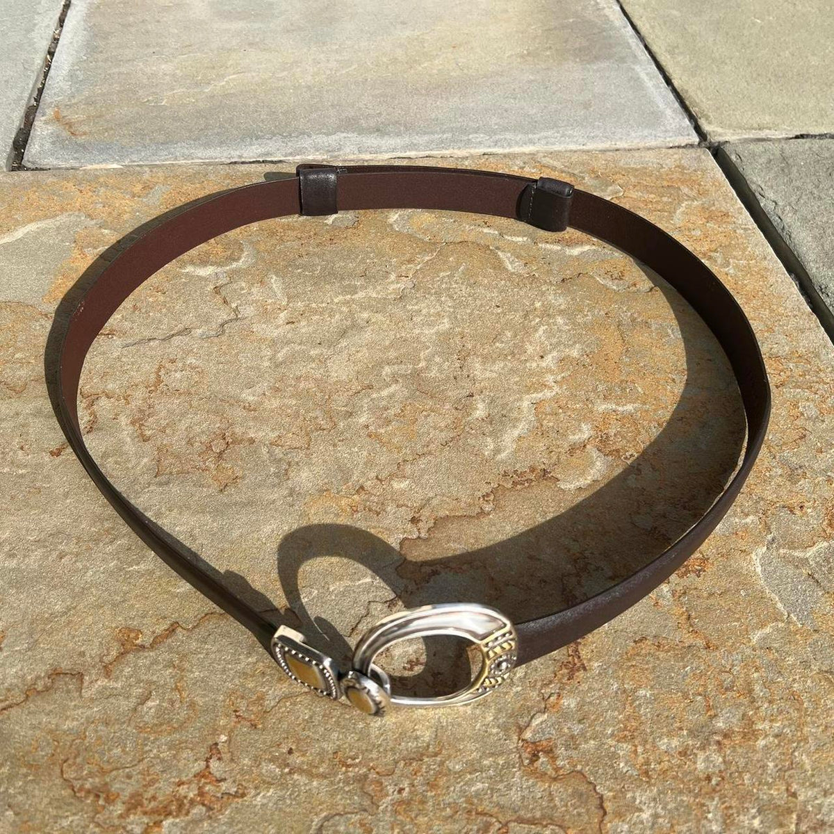 Retro Metal Hook Buckle Brown Leather Belt