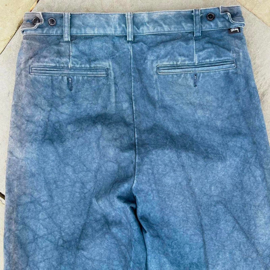 Stussy Blue Garment Dye Canvas Volume Pleated Trousers Pants