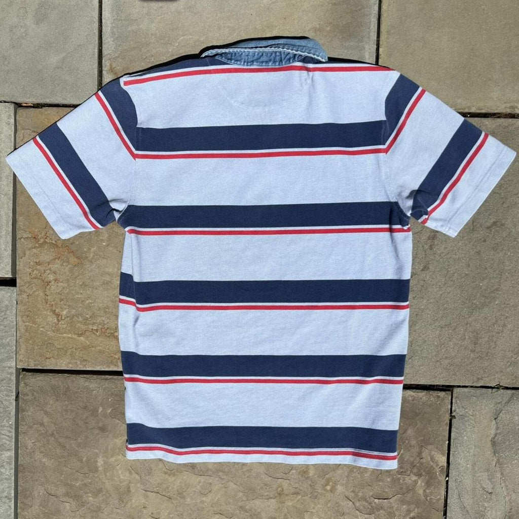 Neo-Vintage Y2K Denim Collar Blue Striped Polo