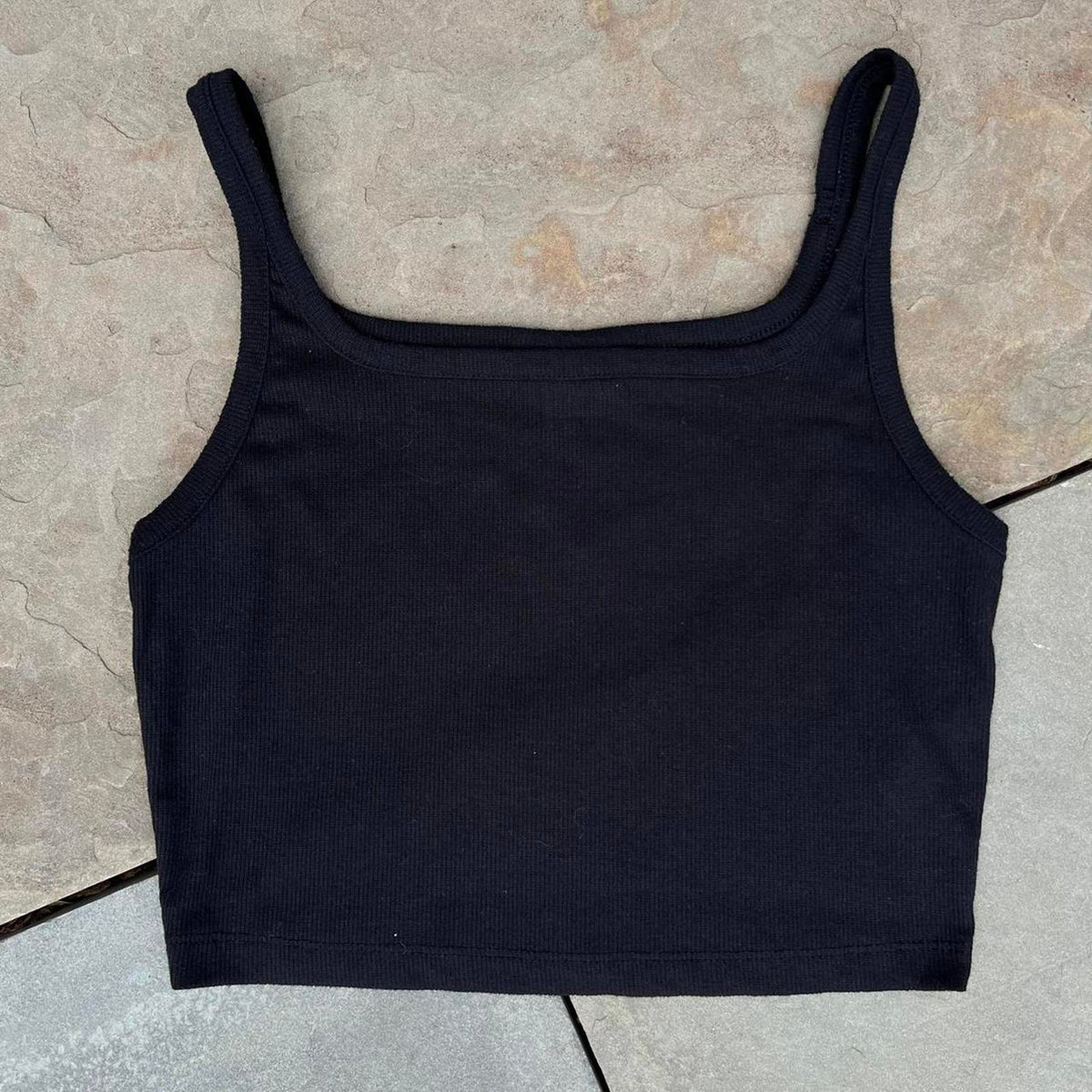 Black Knit Cropped Tank Top
