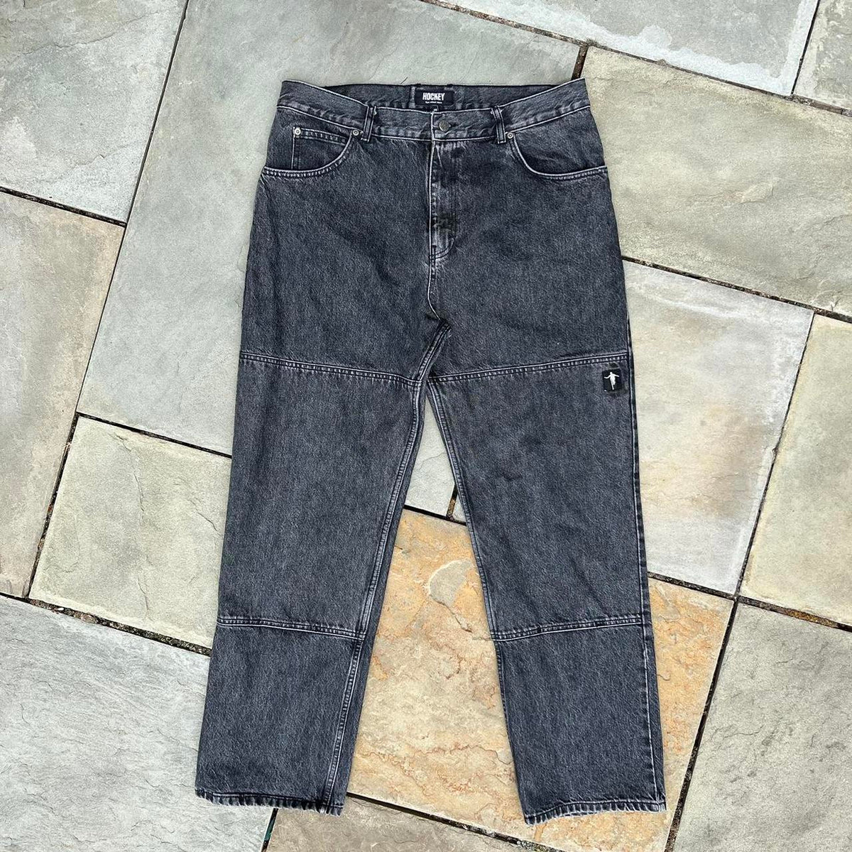 Hockey Double Knee Black Washed Denim Jeans