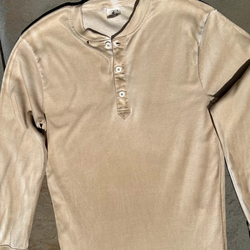 Vintage 80s Jockey Earth Tan Garment Dyed Henley Made in USA