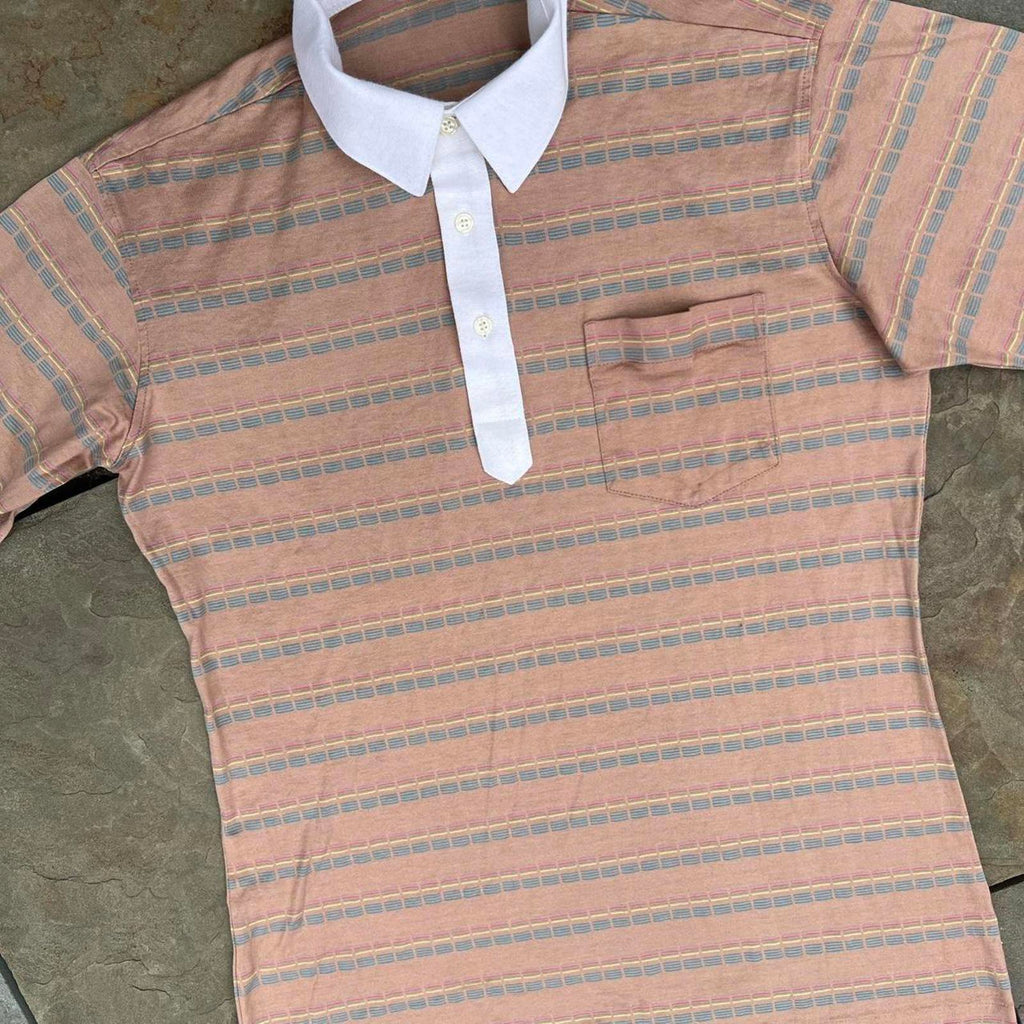 Vintage 80s Multi Stripe Contrast Collar Polo