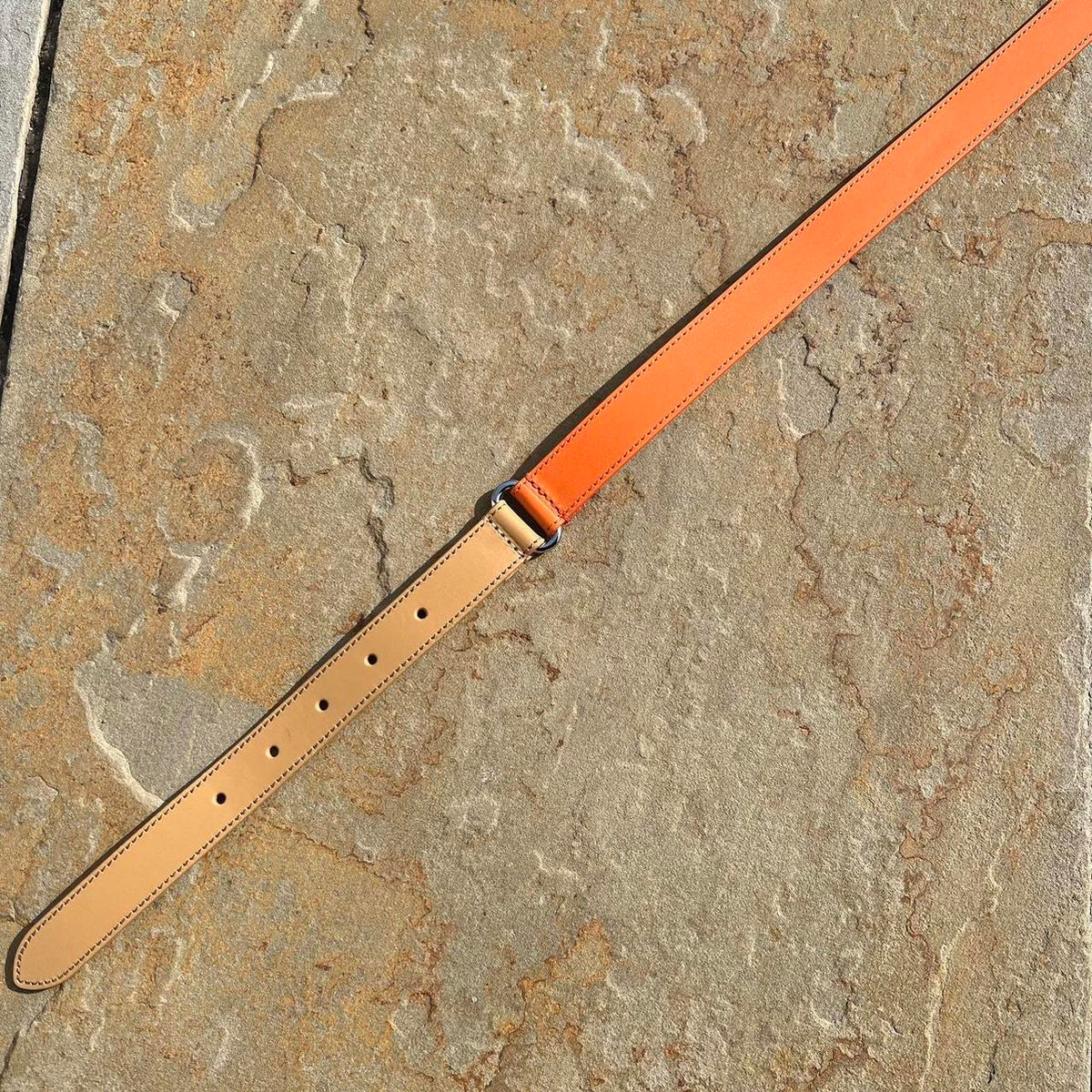 NWT Orange Tan Navy Colorblock Leather Belt Made in Italy