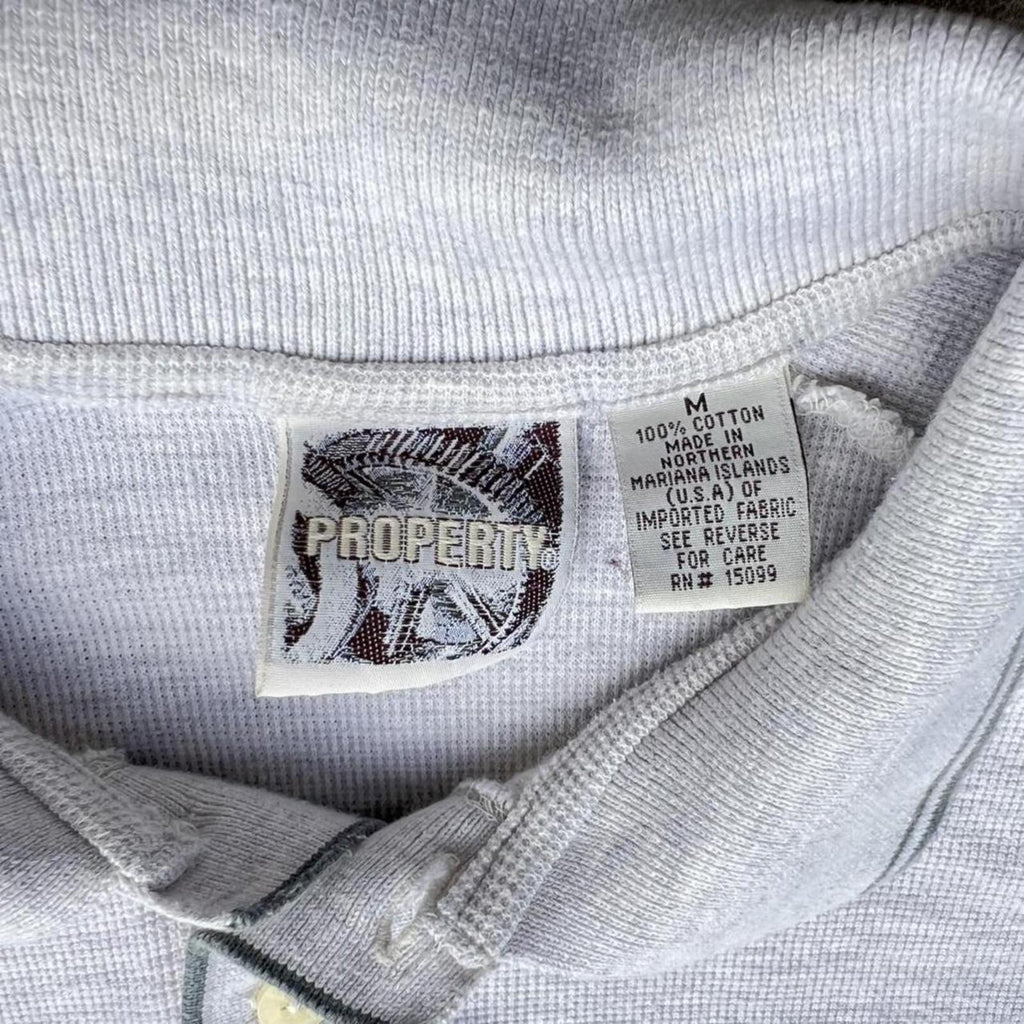 Neo-Vintage 90s Made in USA Cream Grey Waffle Knit Polo