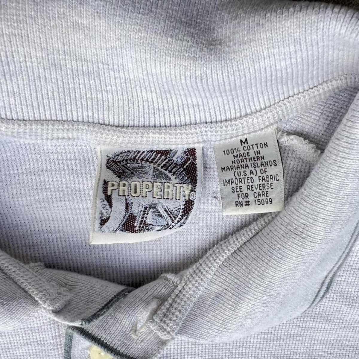 Neo-Vintage 90s Made in USA Cream Grey Waffle Knit Polo