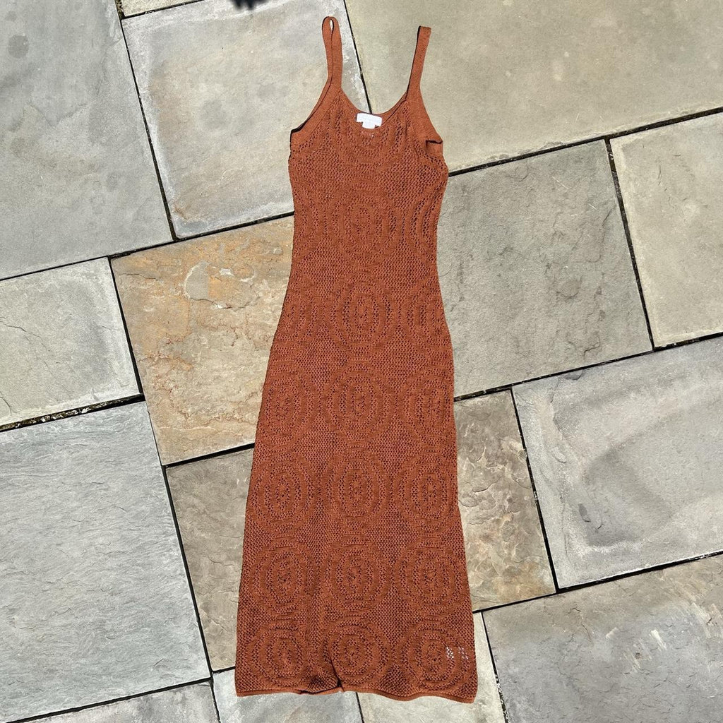 Dark Orange/Brown Mesh Knit Maxi Dress
