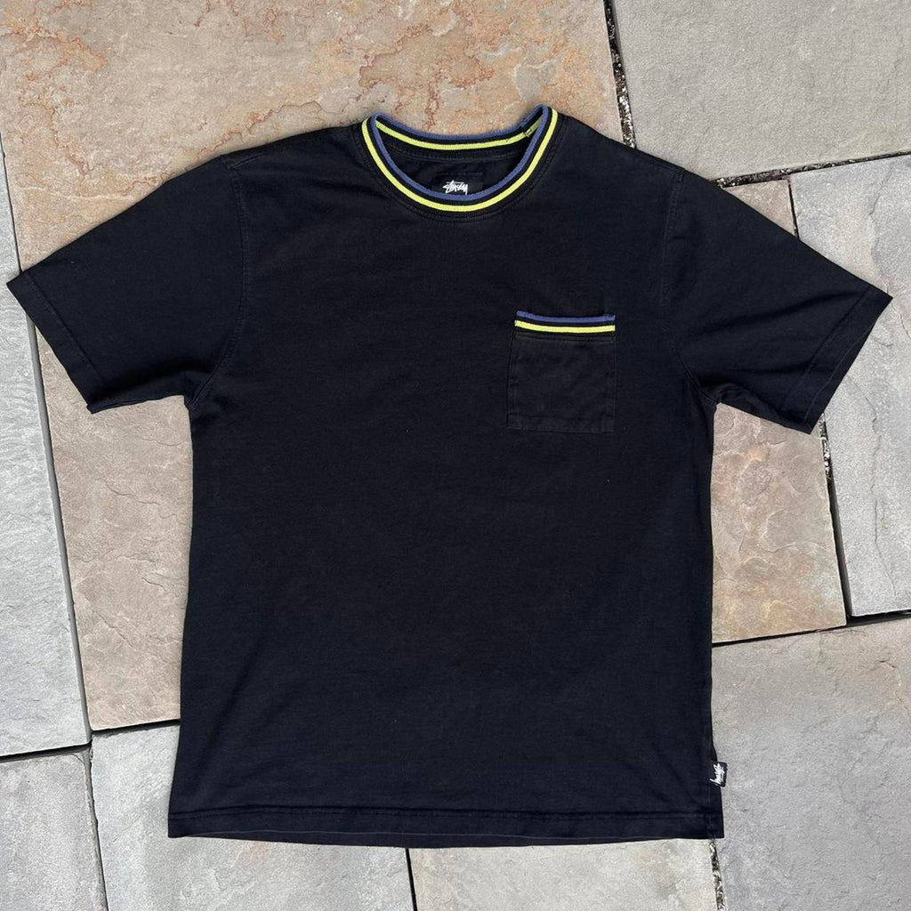 Black Stüssy Jacquard Green Blue Trim Pocket T-shirt